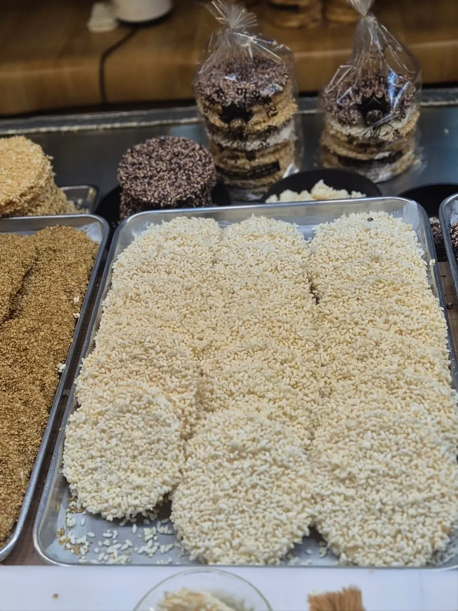 Grain gangjeong served on a plate as a snack