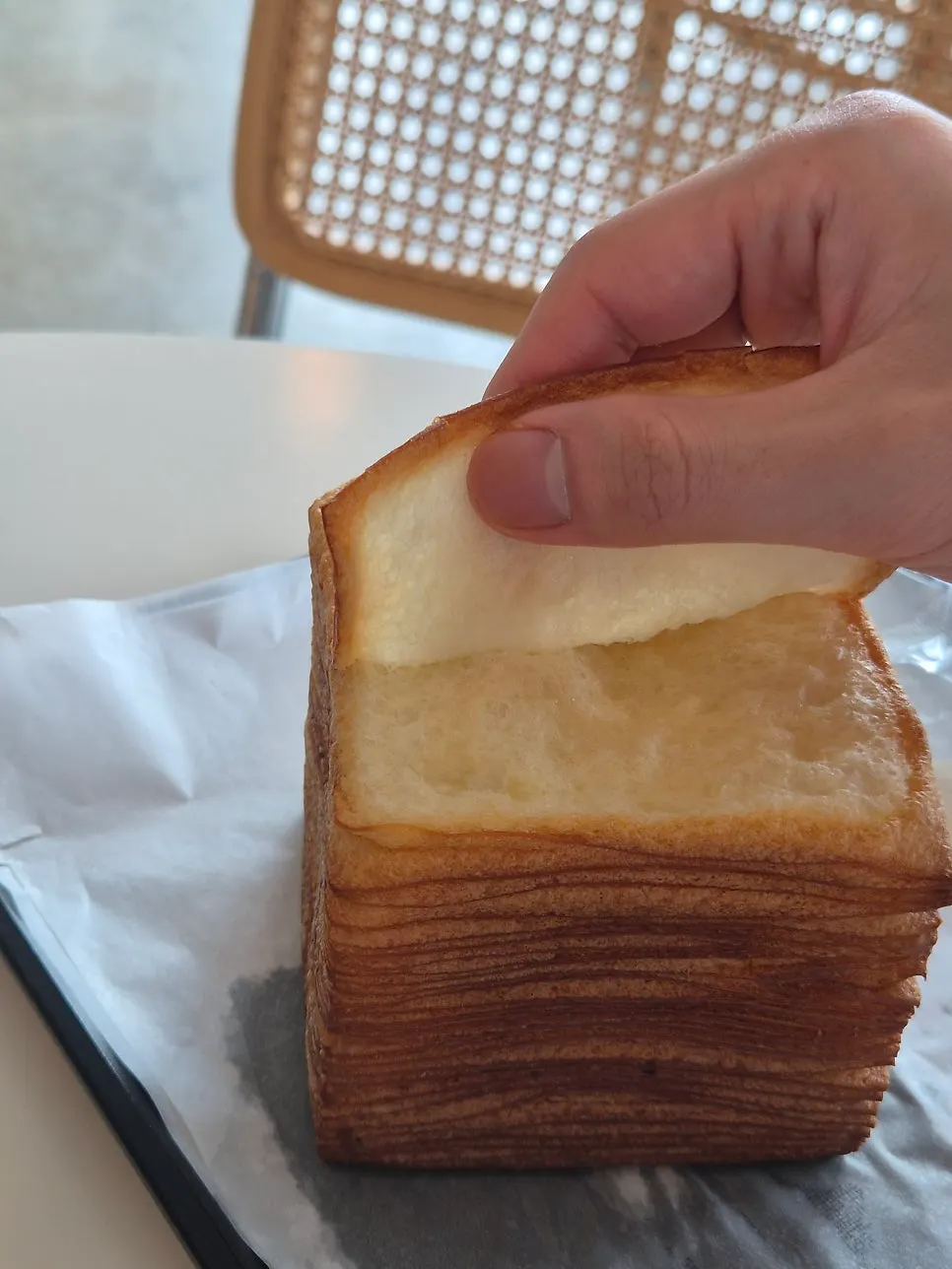 Close-up of Cafe Neorae's tissue bread