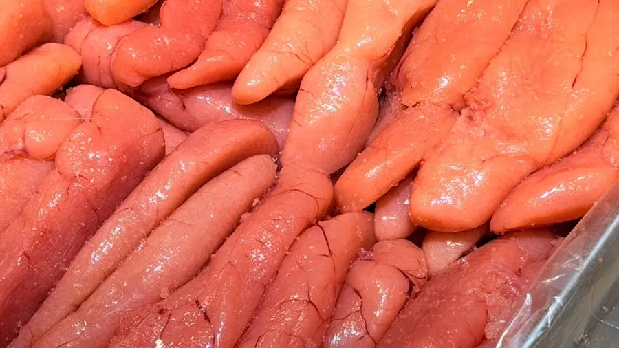 Broken-grade white pollock roe for home cooking