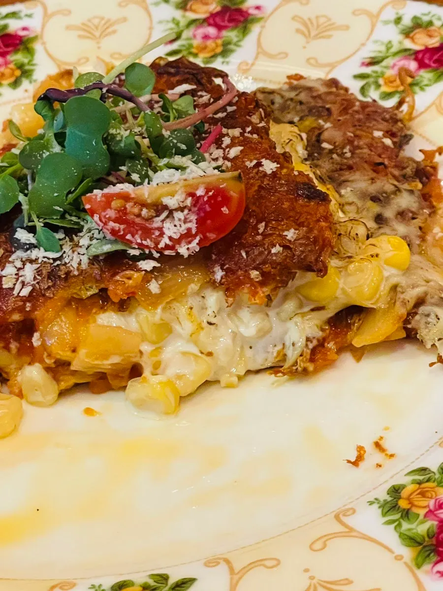Crispy corn cheese kimchi pancake