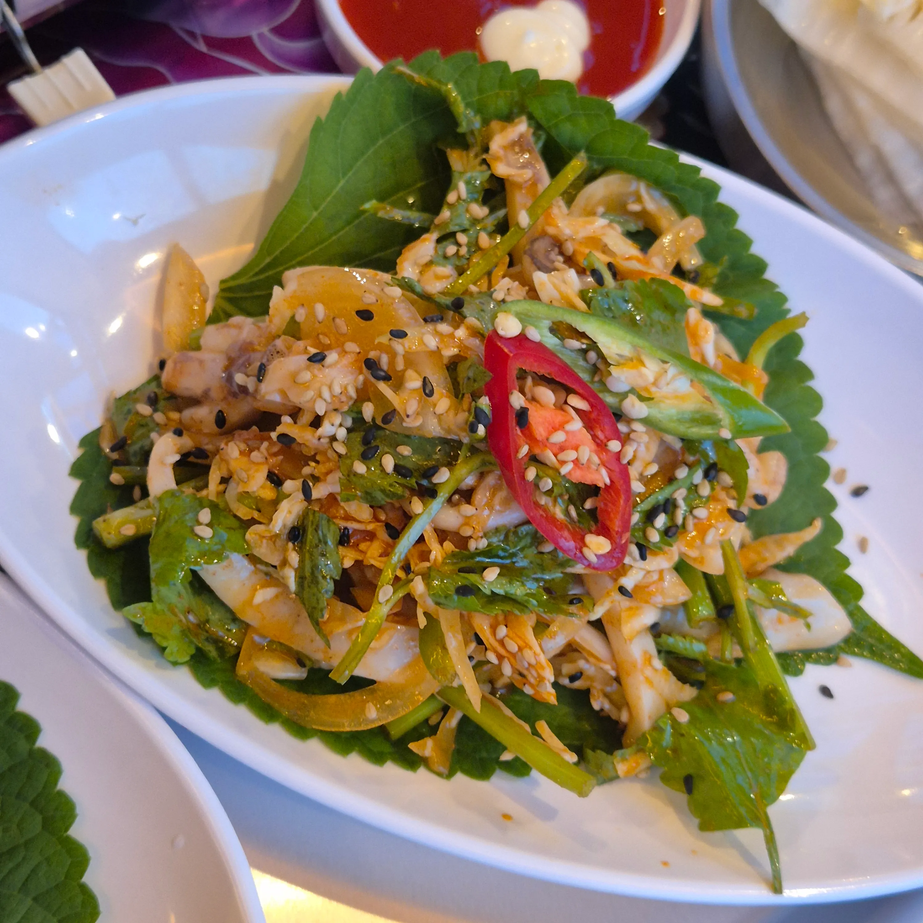 Close-up of the side dishes in the juansang platter