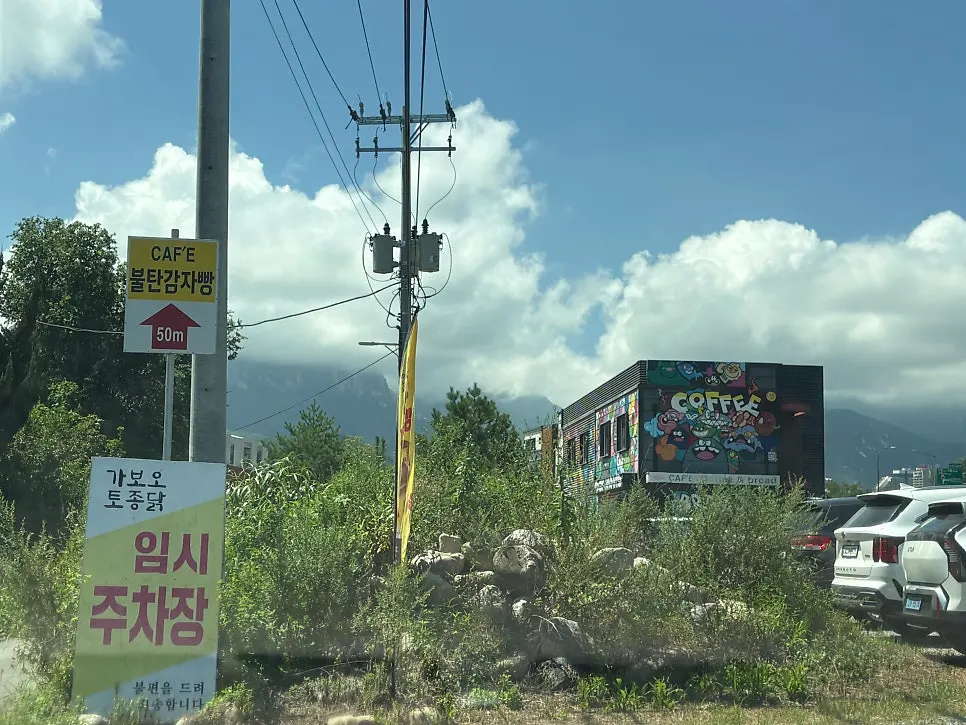 Potato bread shop exterior decorated with spray-paint-style art
