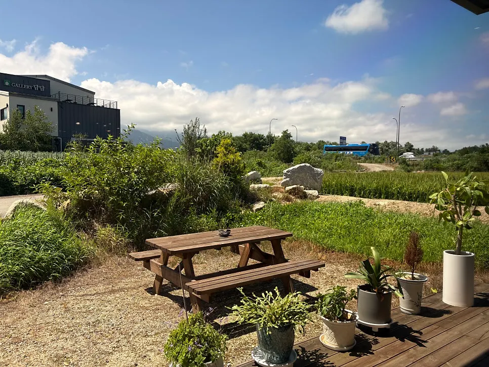 Outdoor seating and interior space of the store