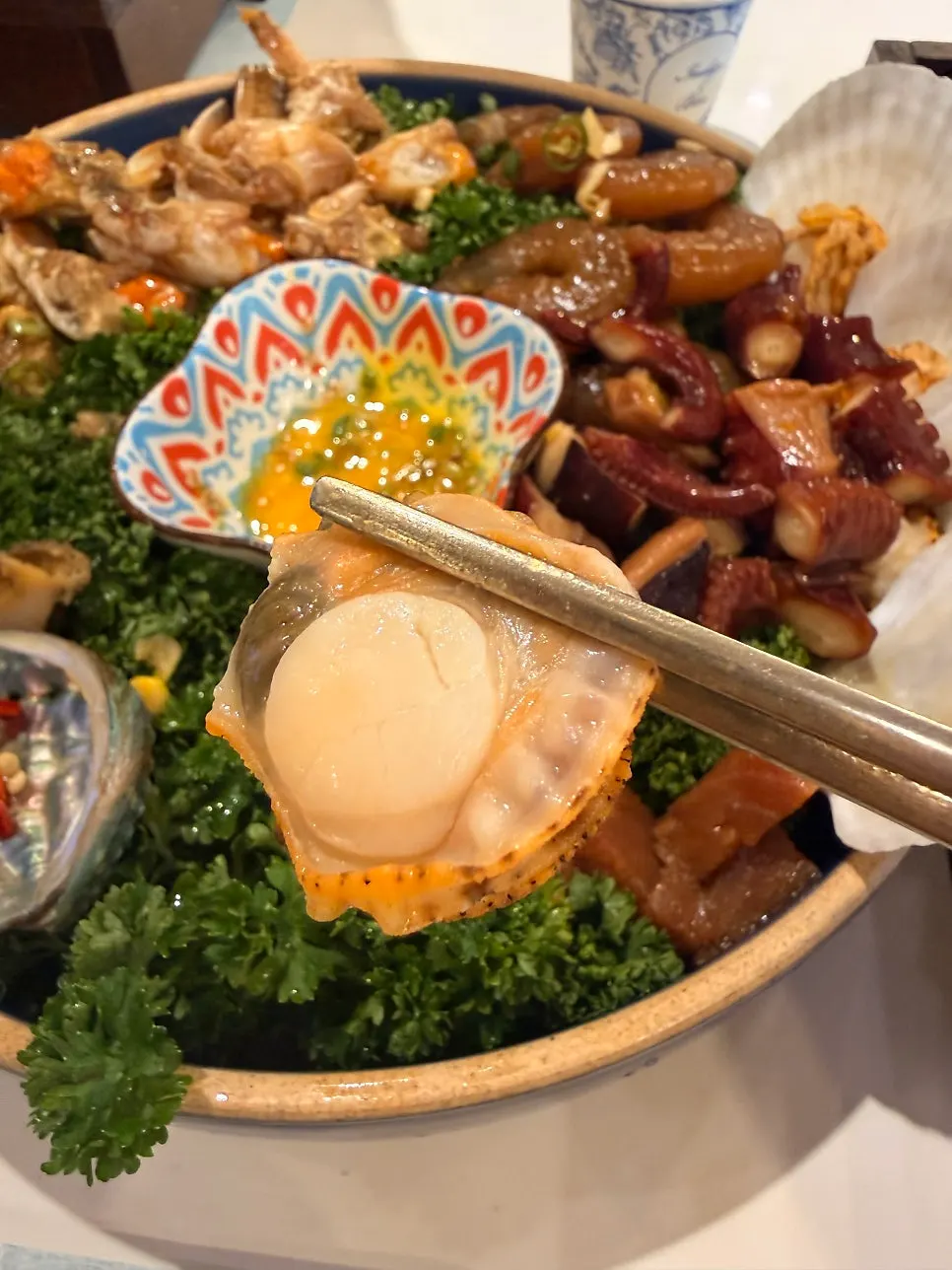 Soy-marinated shrimp with white rice