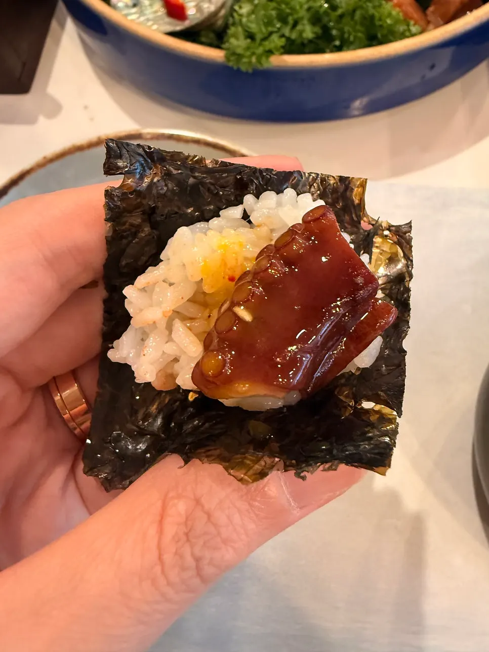 A plate of assorted seafood in soy sauce
