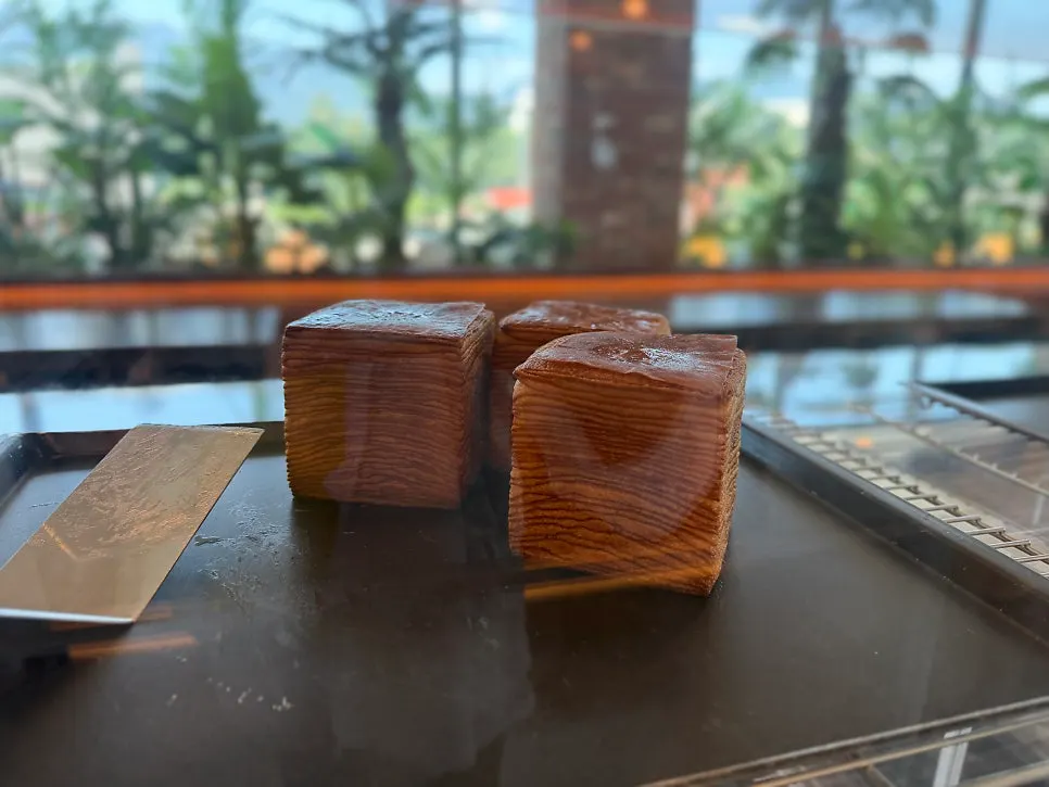 Bread display at the large bakery café