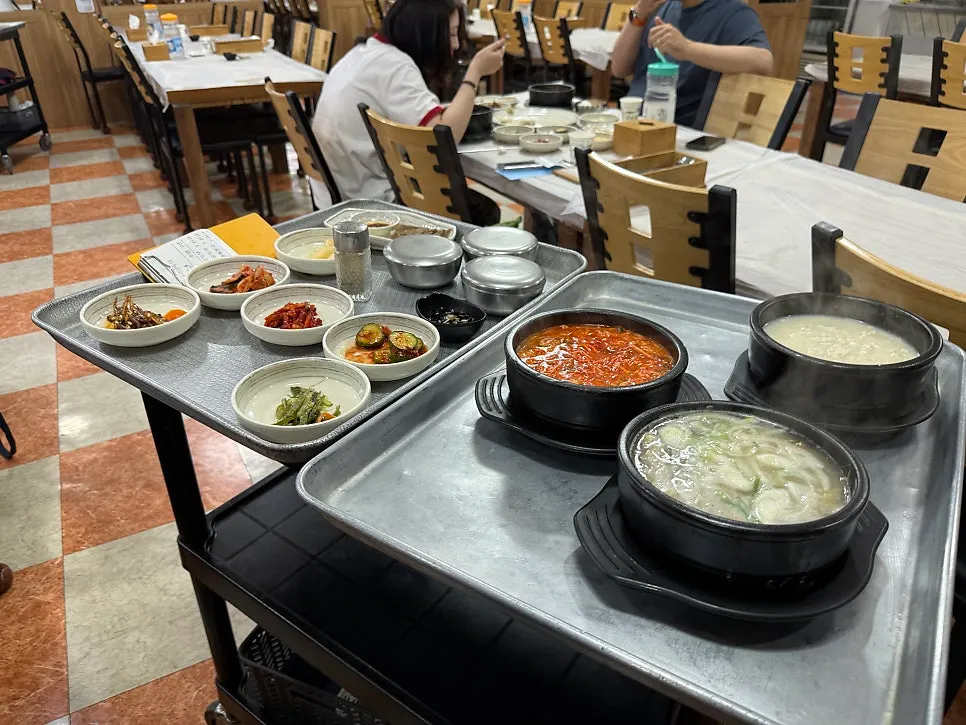 Sundubu table set with banchan
