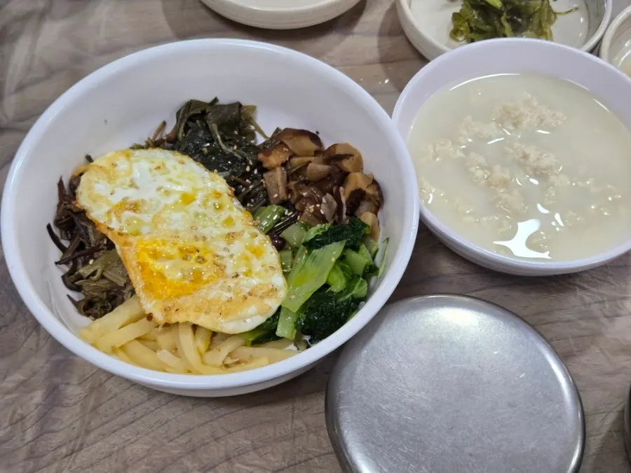 Table set with all three dishes for the family meal