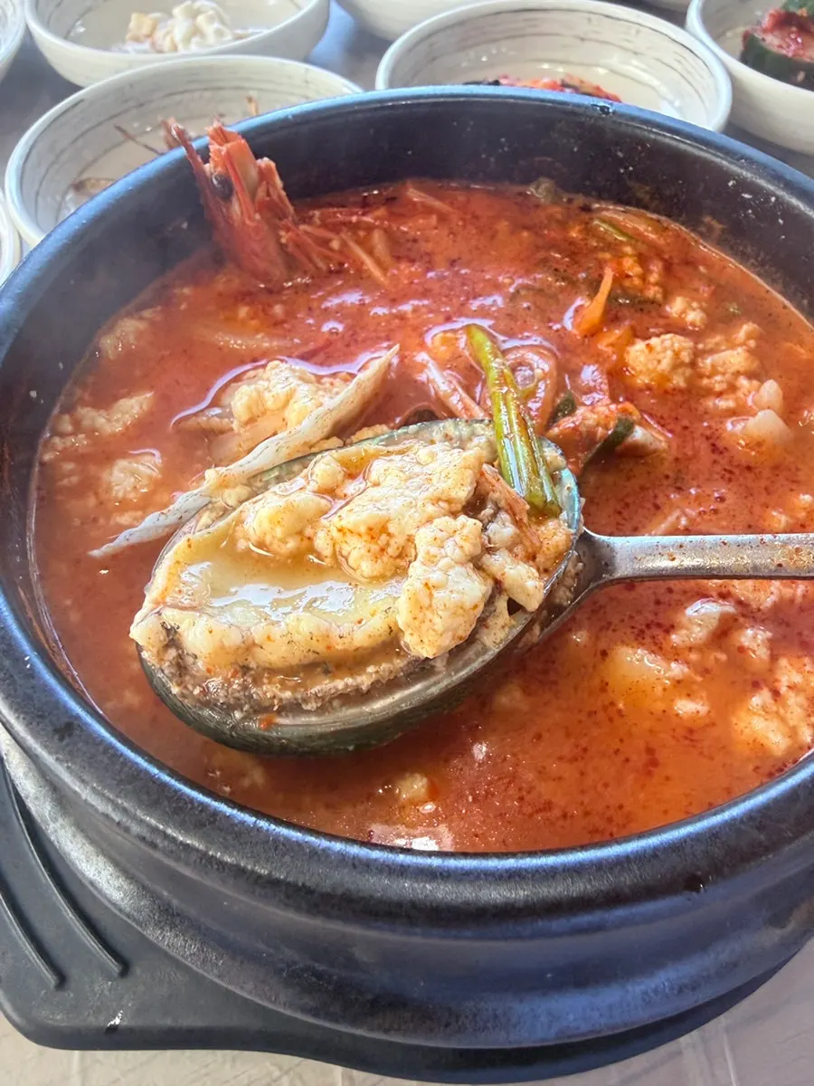 Jjamppong seafood sundubu in a stone bowl