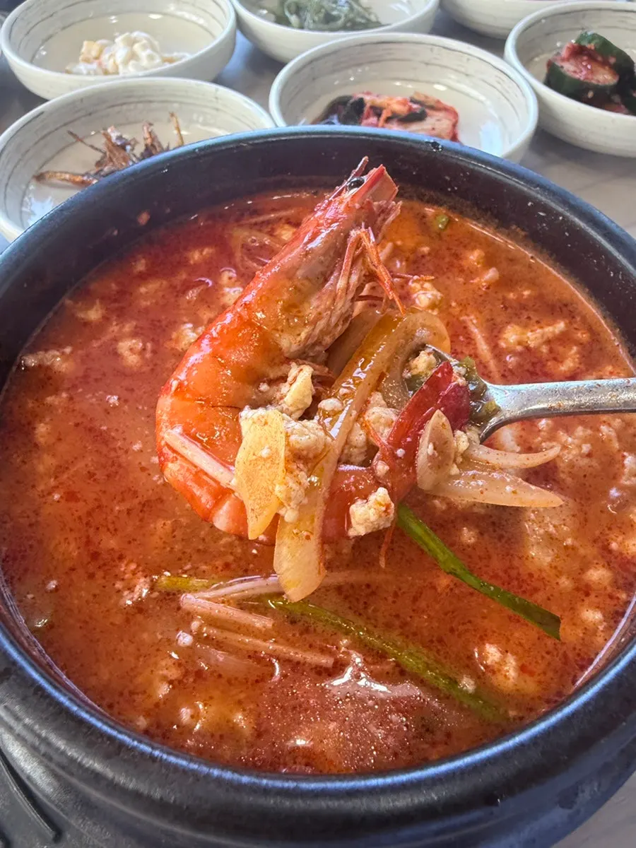 Spicy sundubu broth packed with seafood