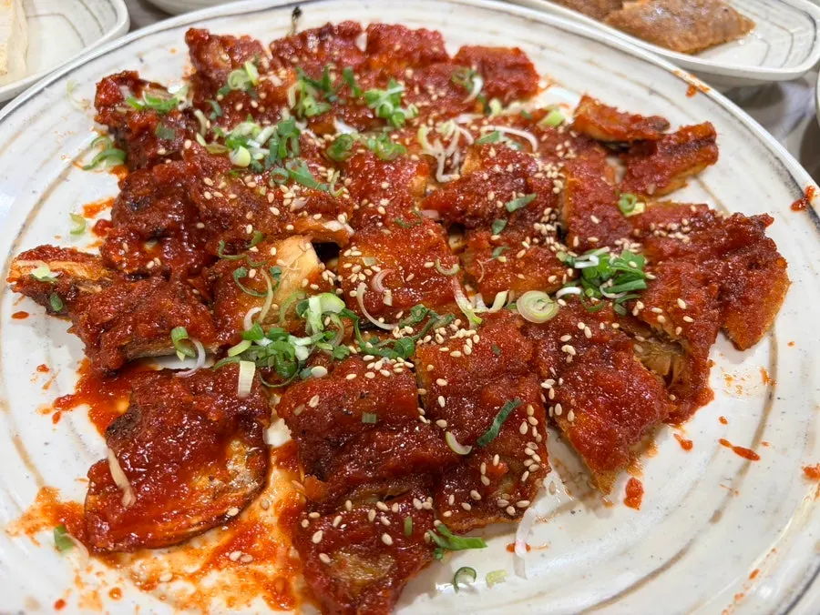 A plate of thick, hearty grilled pollack