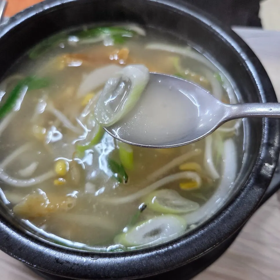 Sokcho-style squid sundae table setting