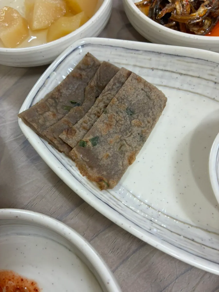 Buckwheat pancake served as a side dish
