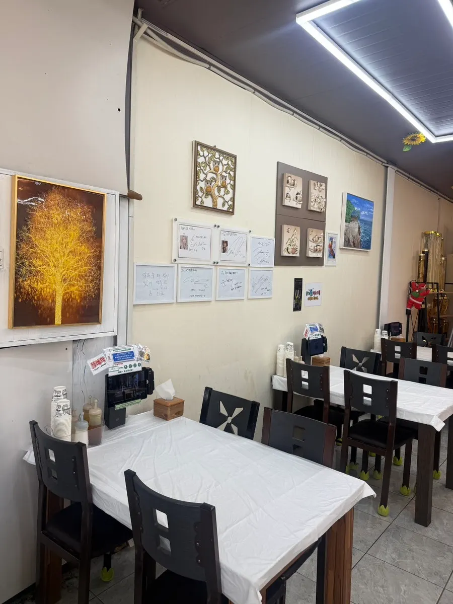 Spacious interior with many tables