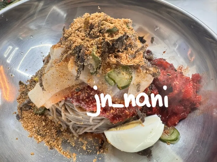 A bowl of pollack sashimi buckwheat noodles