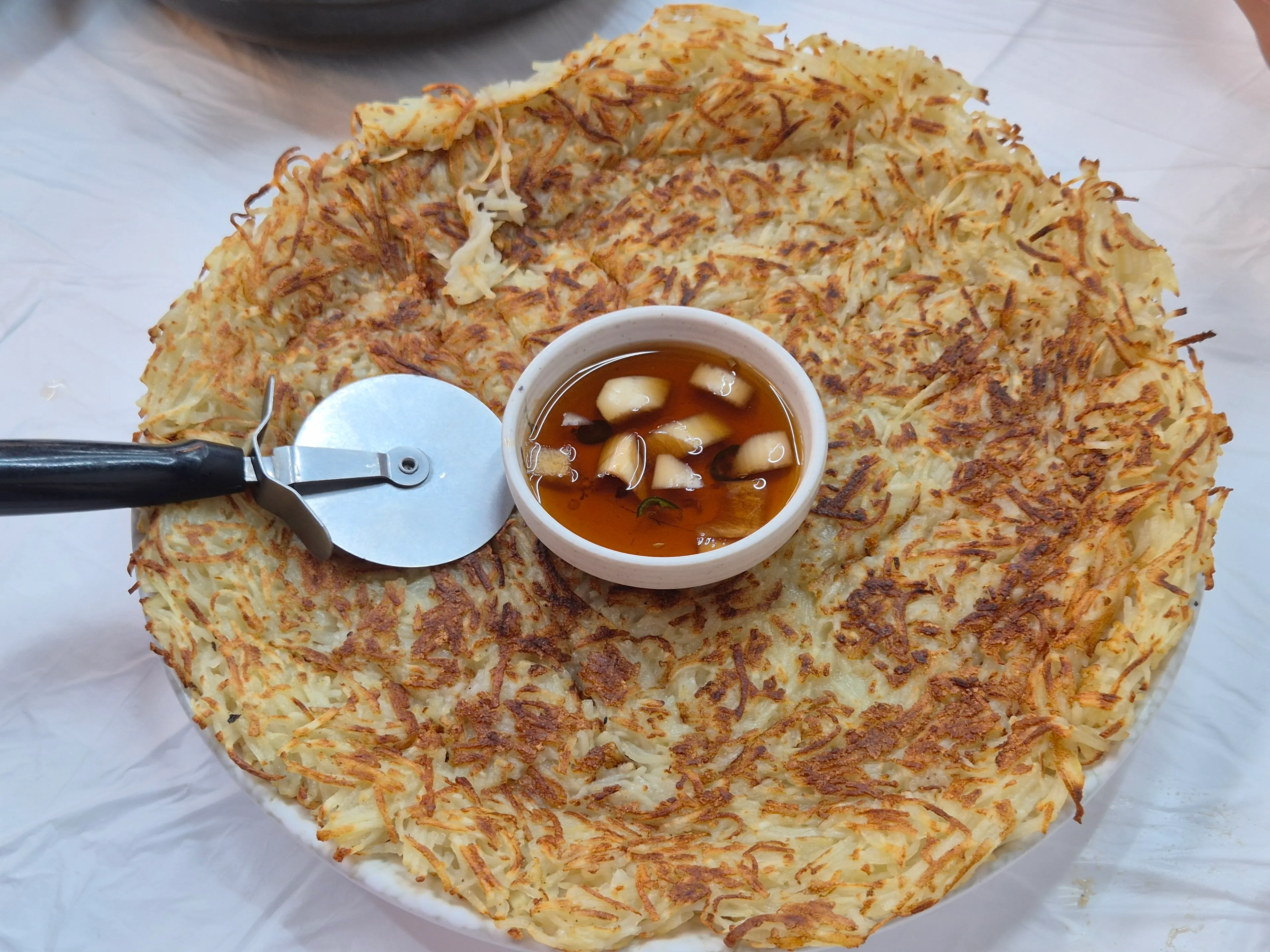 Crispy-outside, soft-inside potato pancake