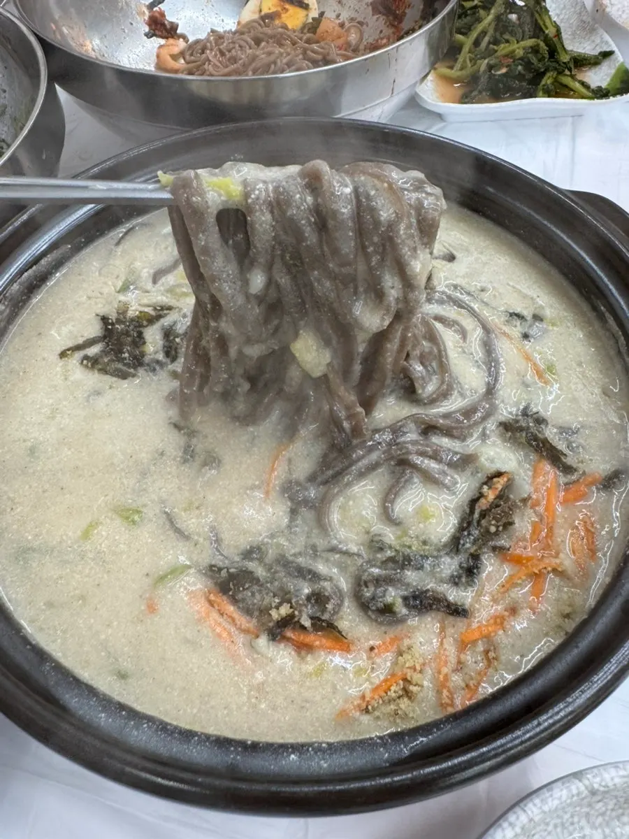 Rich broth of the buckwheat perilla noodle soup