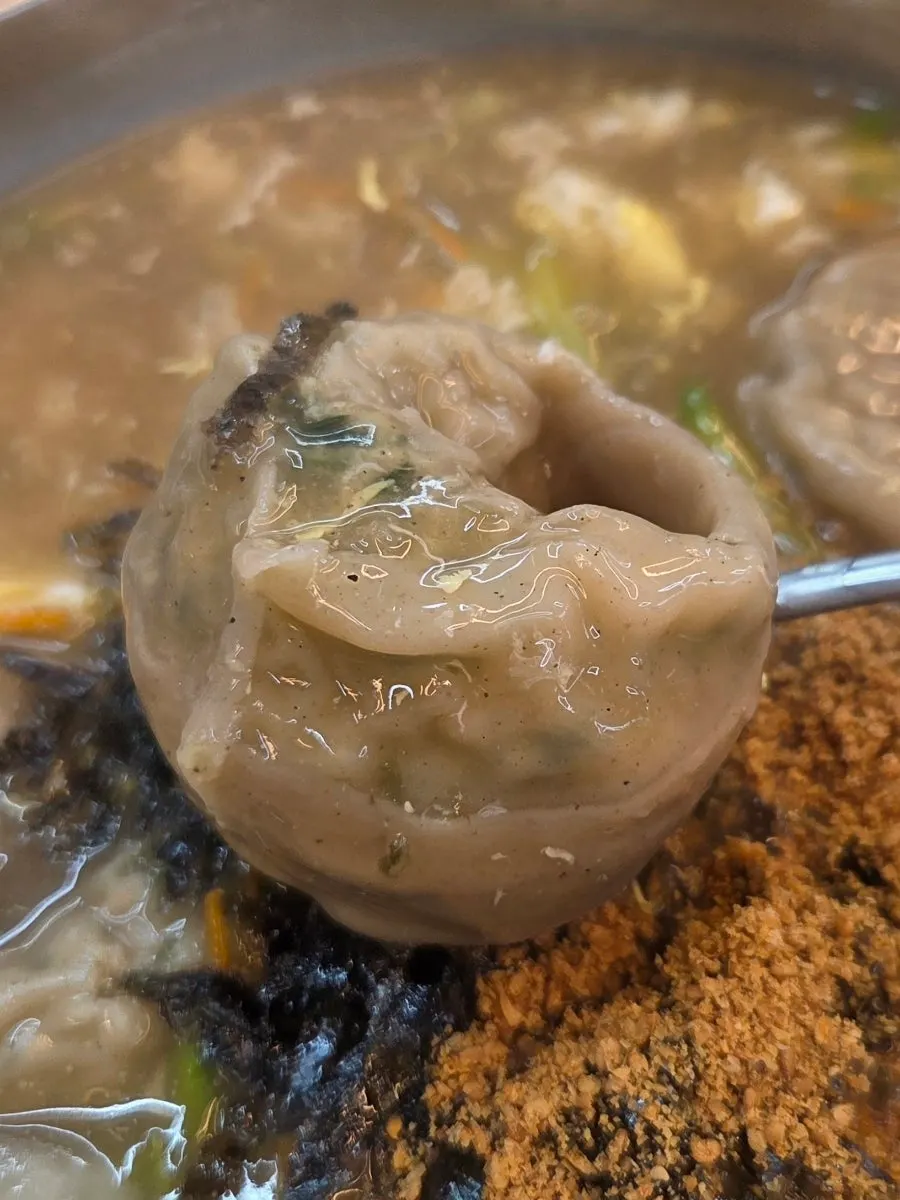 Cross-section of a buckwheat king dumpling