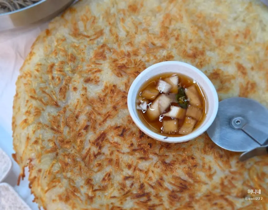 Cross-section of a cut piece of potato pancake