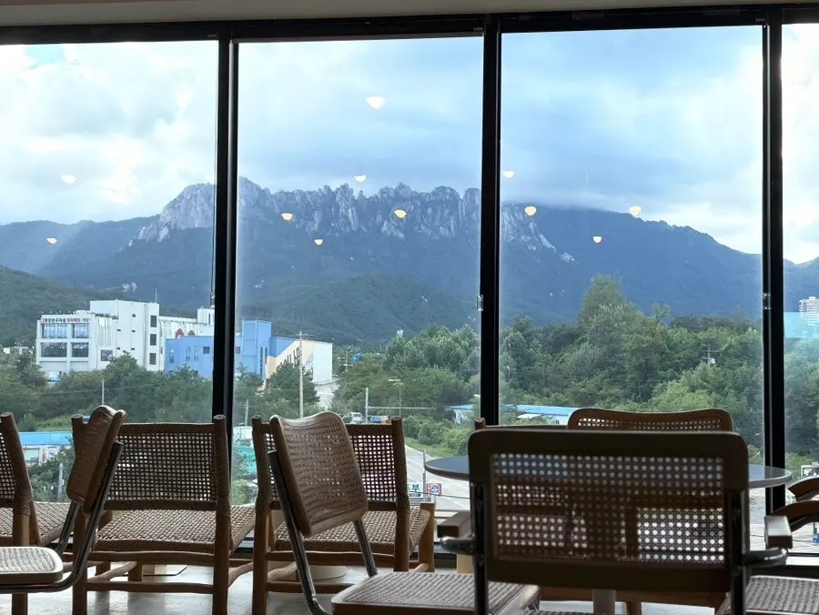 Ulsanbawi Rock and sky viewed from the café window