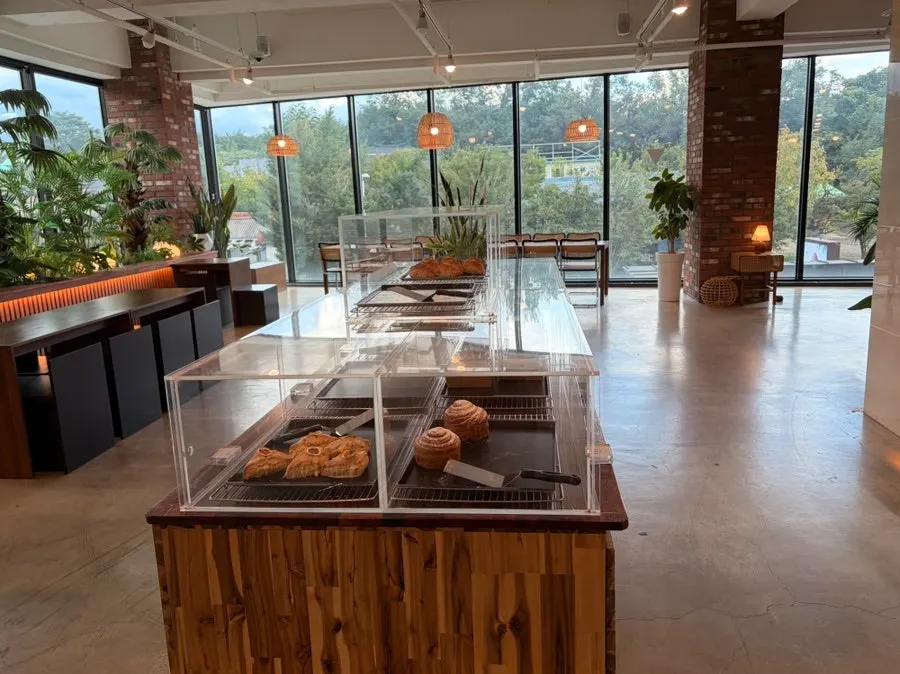 Bakery display with a variety of breads