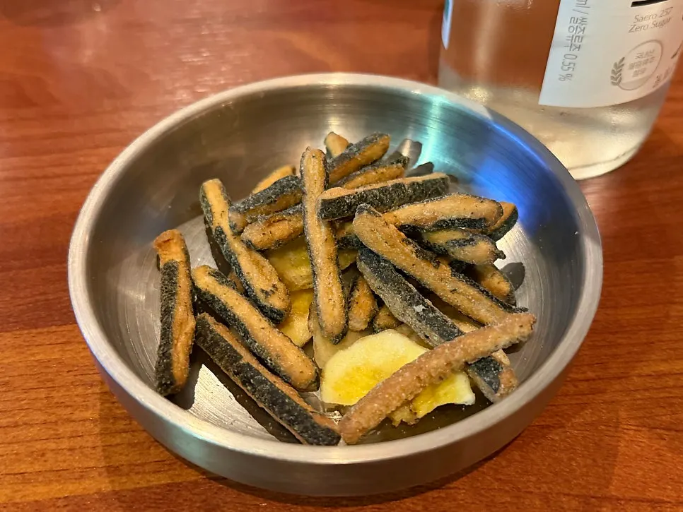 Basic snack kkwaja and new soju glasses