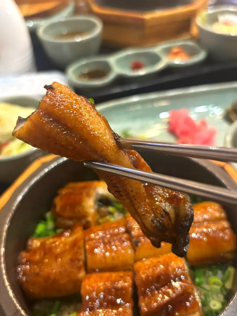 鰻魚鍋飯裡肥厚的鰻魚尾巴