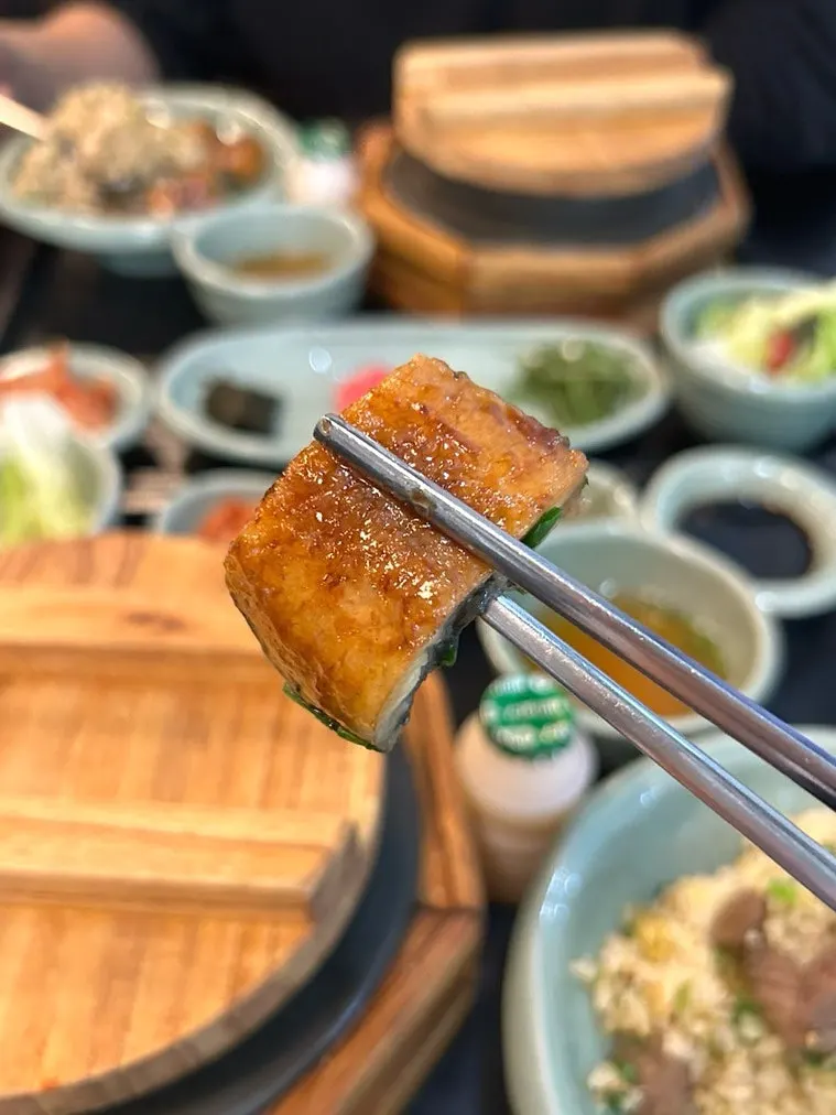Close-up of freshwater eel pot rice