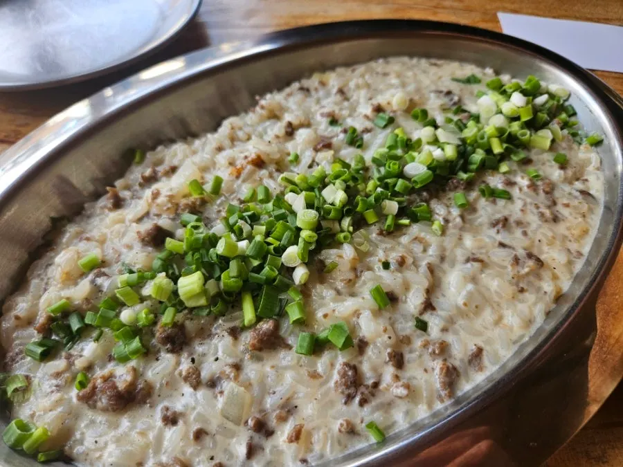 Bulgogi cream risotto topped with green onions