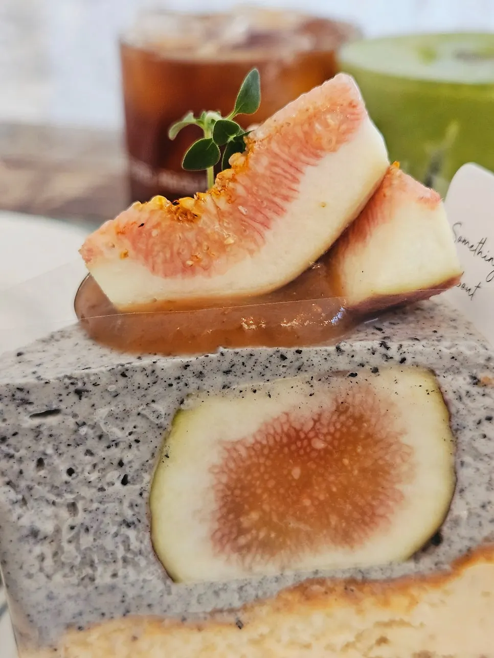 Close-up of a handmade dessert at Something About Coffee