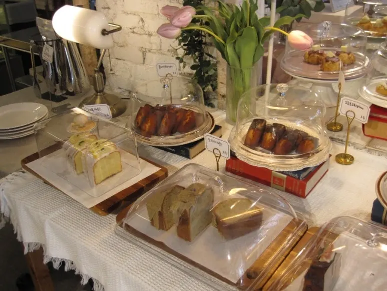 Slice cakes displayed in the showcase