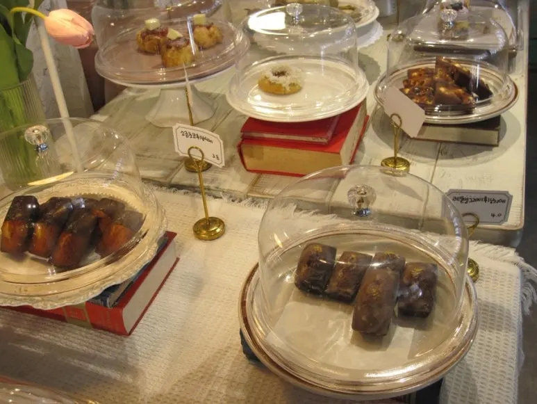 Scones, financiers and other baked goods on display