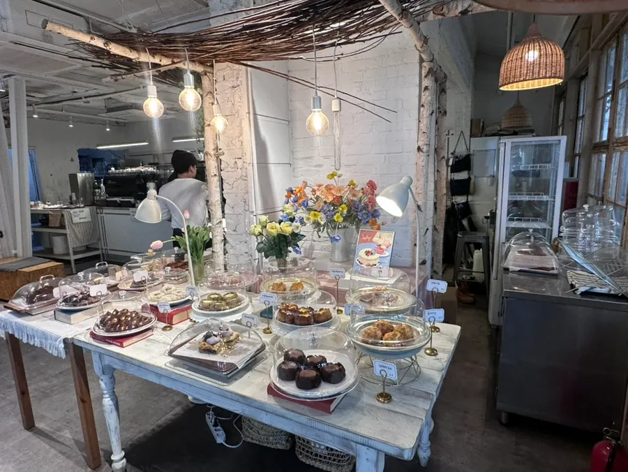 Dessert table displayed in front of the counter