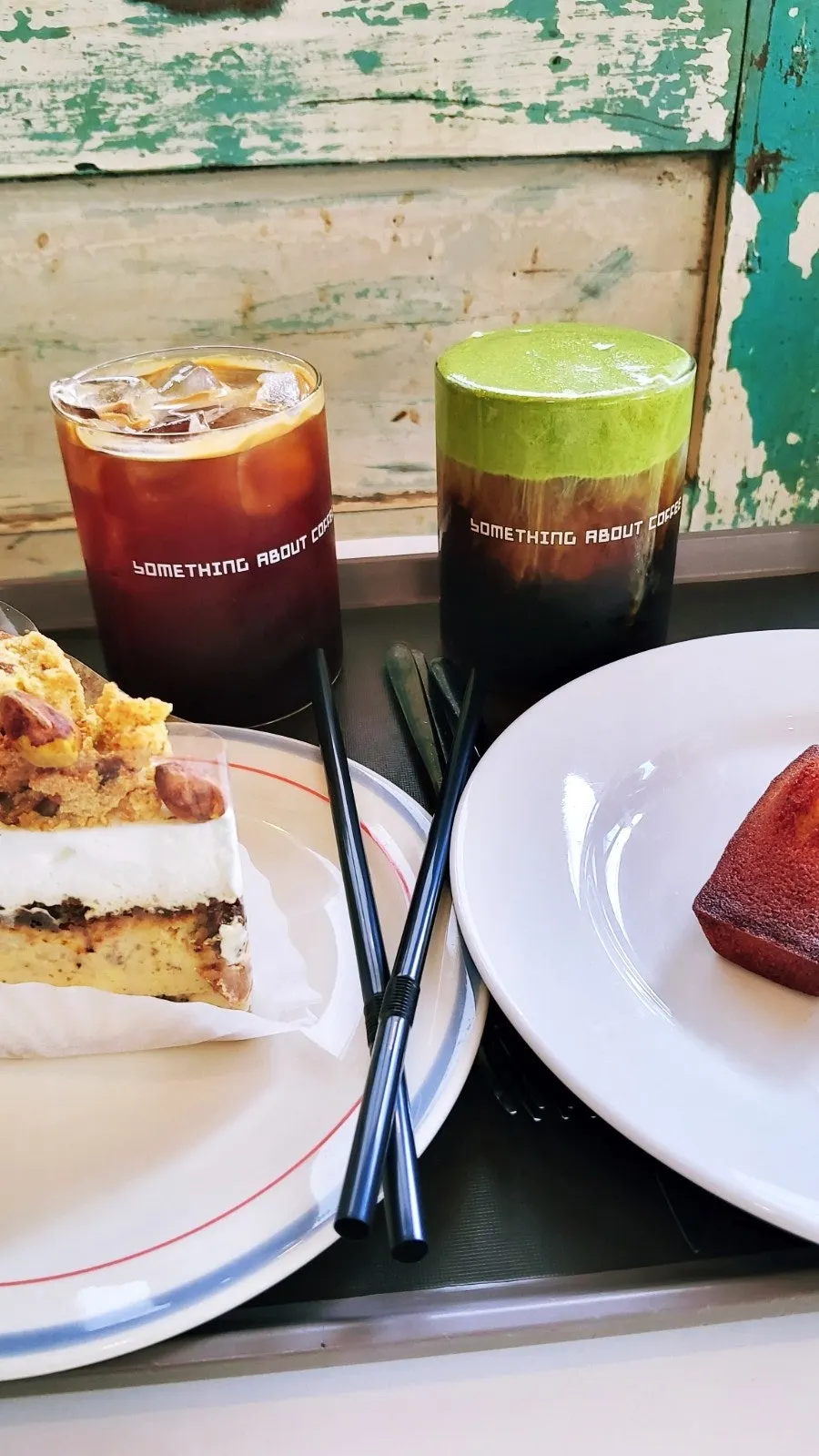 Matcha cream cold brew with cream dripping down