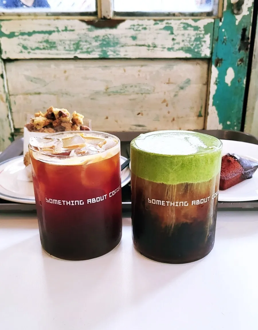 Close-up of matcha cream cold brew