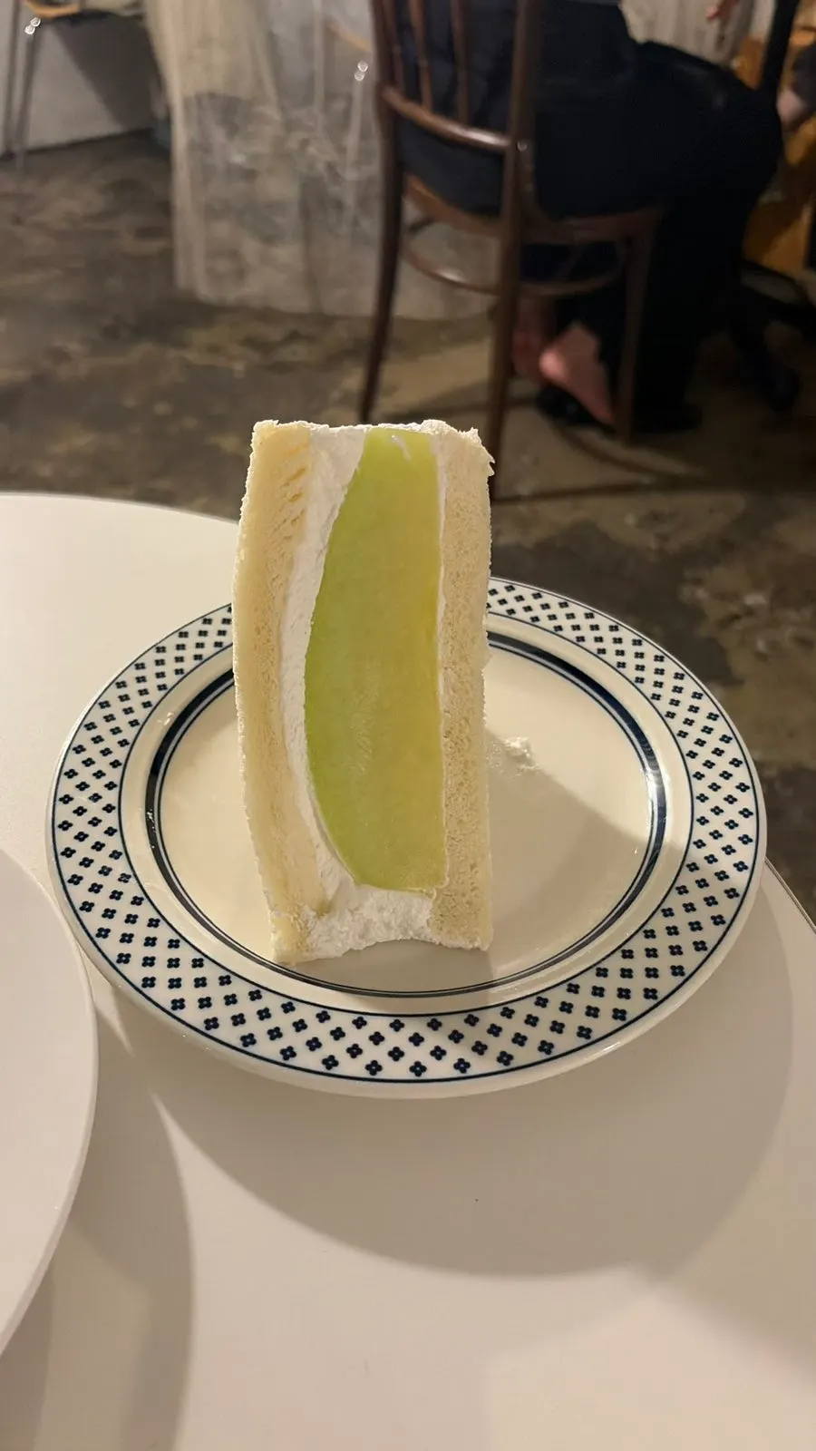 Side view of the melon sando before cutting