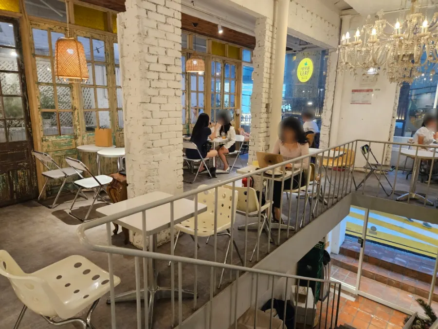 View of first-floor seating at Something About Coffee