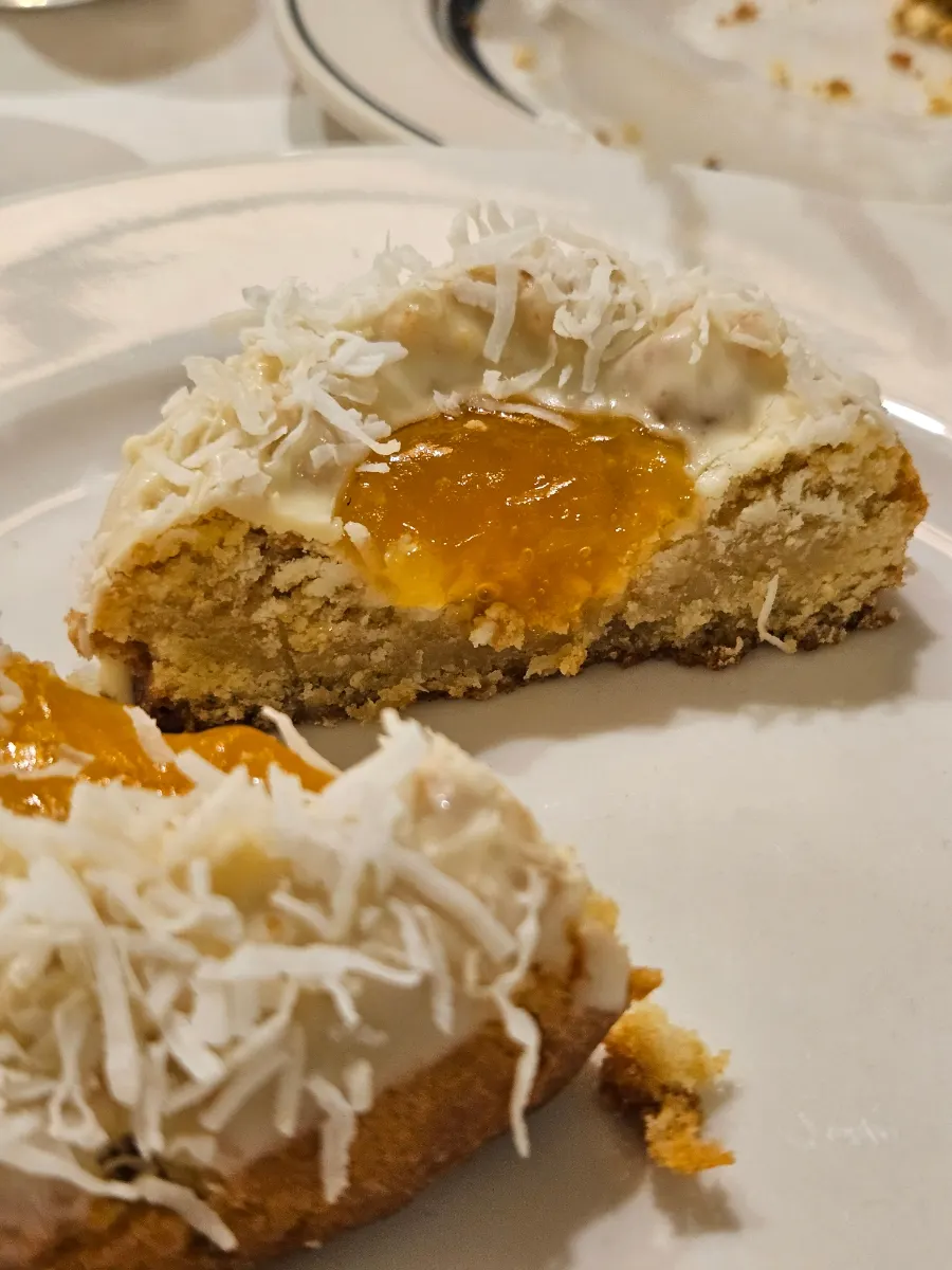 Pineapple cake coconut cookie topped with coconut powder and pineapple jam