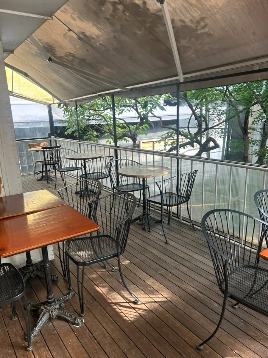 Full view of the wood-tone café interior