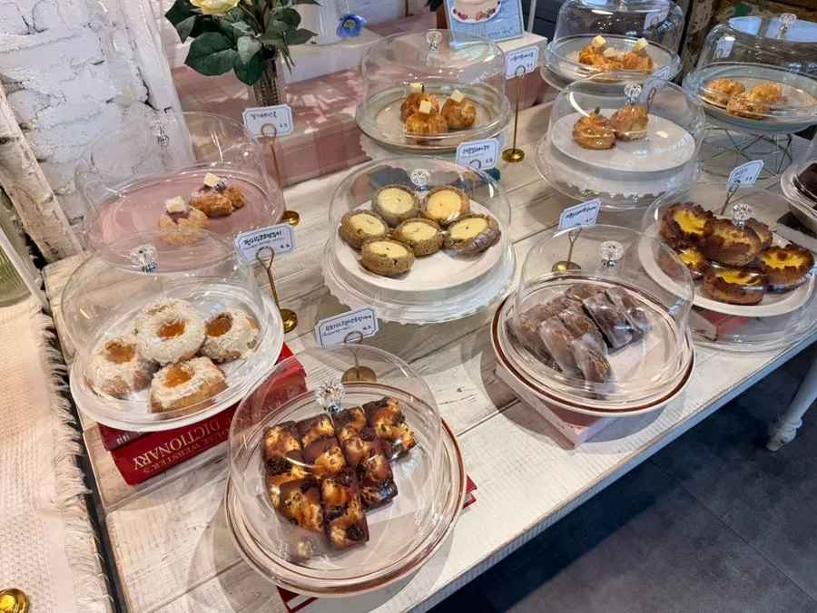 Various baked goods on display