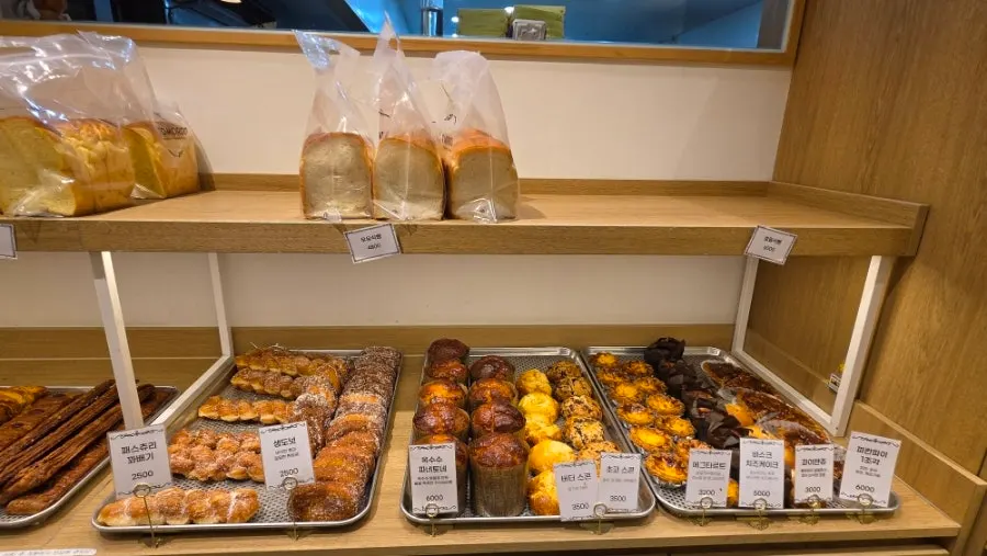 Display of milk white bread and corn white bread