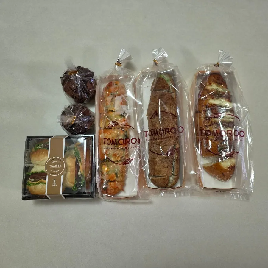 Assorted baguettes laid out at home