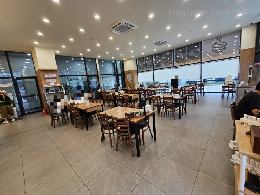Interior view showing the wide table spacing