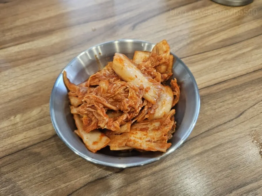 Close-up of the mild napa cabbage kimchi