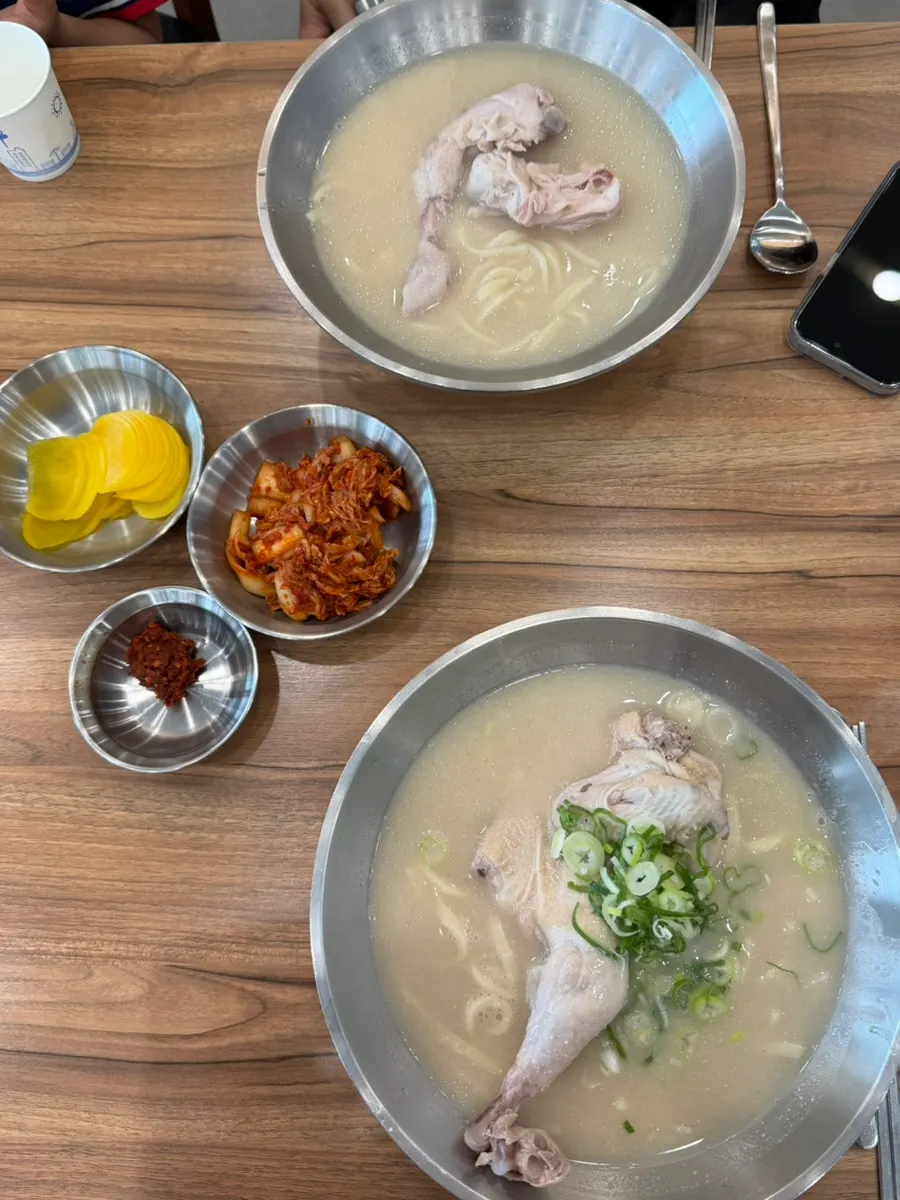 Kid-sized dak kalguksu made with the no green onion, mild option
