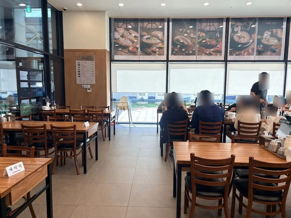 Overview of restaurant seating with generously spaced tables
