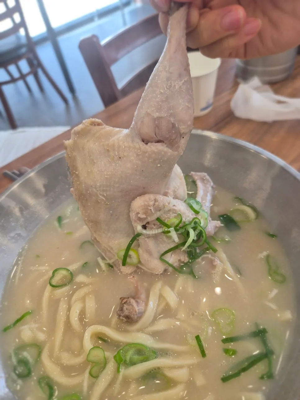 Chicken kalguksu with milky-white broth
