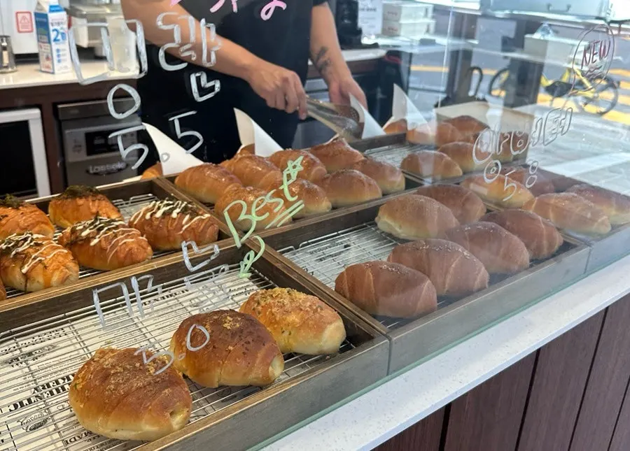 Freshly baked salt bread on the display shelf