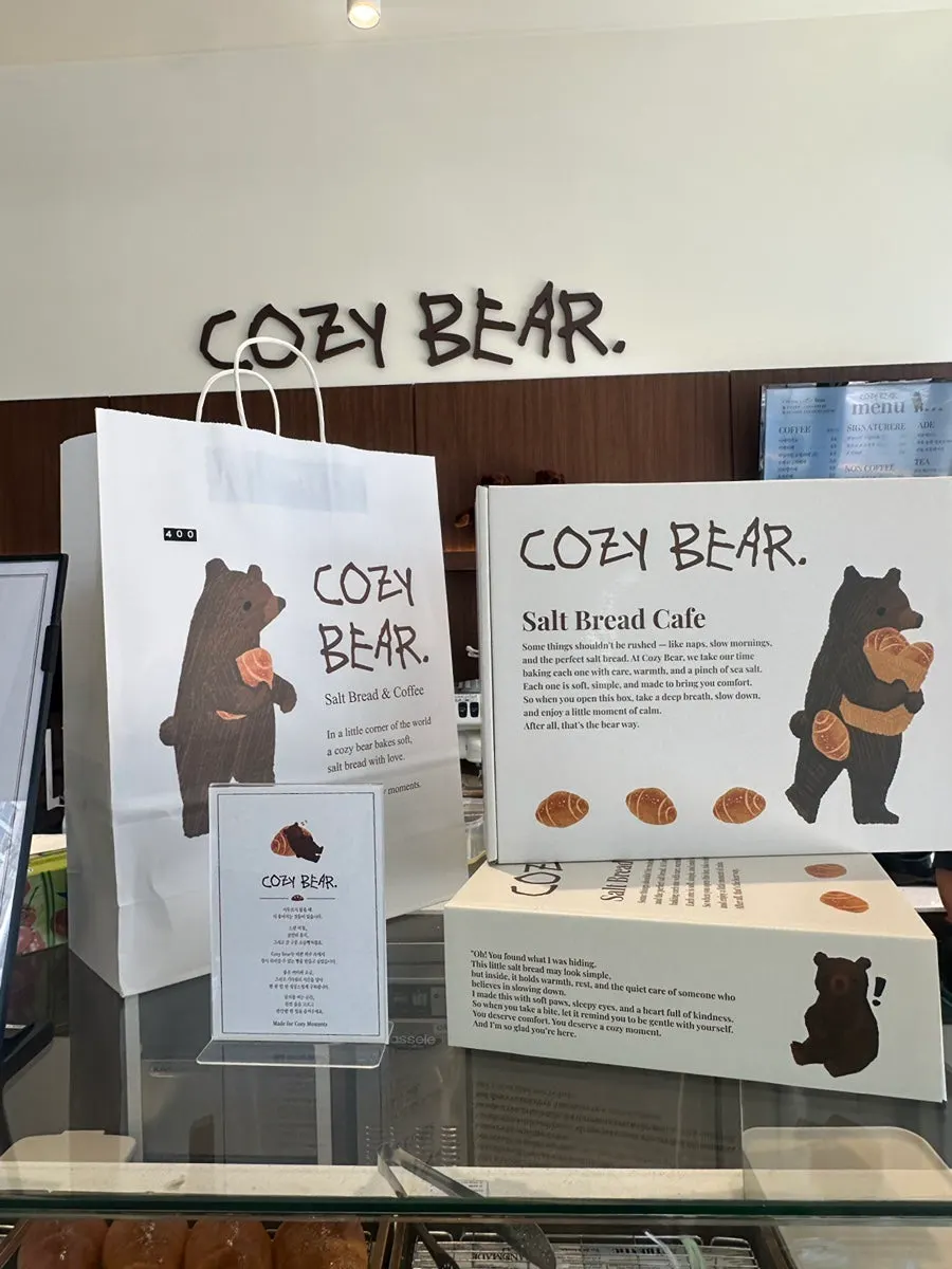Cafe Cozy Bear gift box packaging with a bear-themed design