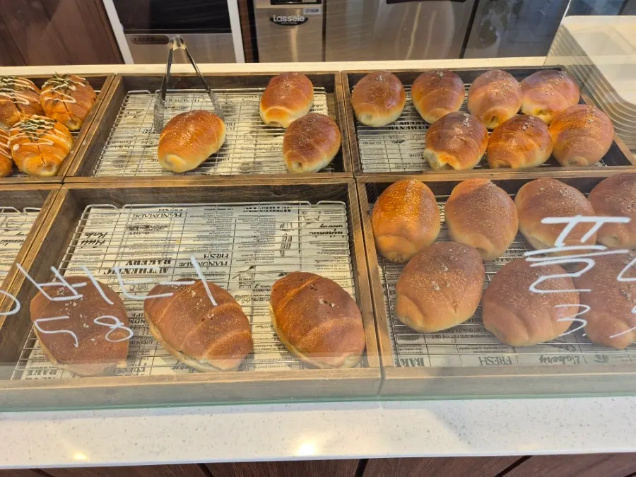 Salt-bread bakery room and menu display